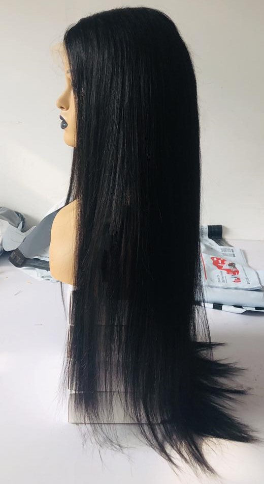 Stock Full HD Lace Brazilian Natural Off Black Straight Double Drawn Human Hair Wig