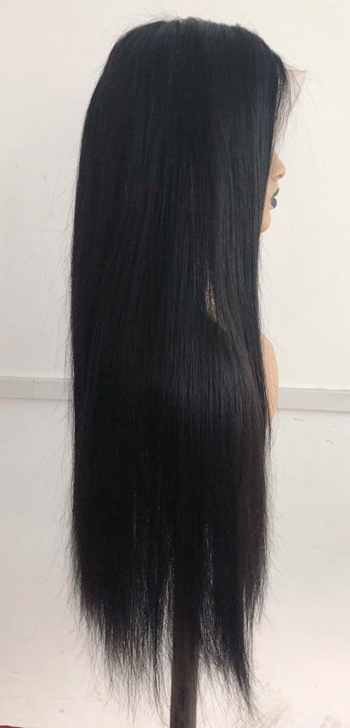 Stock Full HD Lace Brasilian Natural #1B Straight Double Drawn Raw Human Hair Wig 24" 230% Density