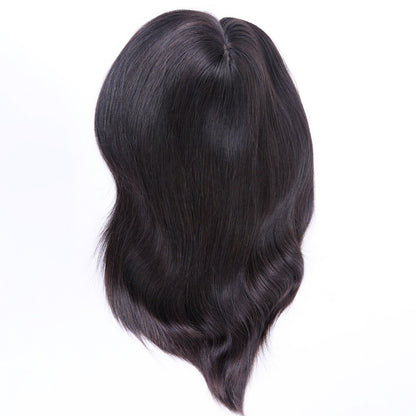 Stock European Natural Color Natural Straight Double Drawn Human Hair Topper 16-18" med silketopp 130 % tetthet