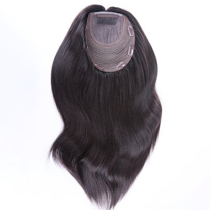 Stock European Natural Color Natural Straight Double Drawn Human Hair Topper 16-18" med silketopp 130 % tetthet