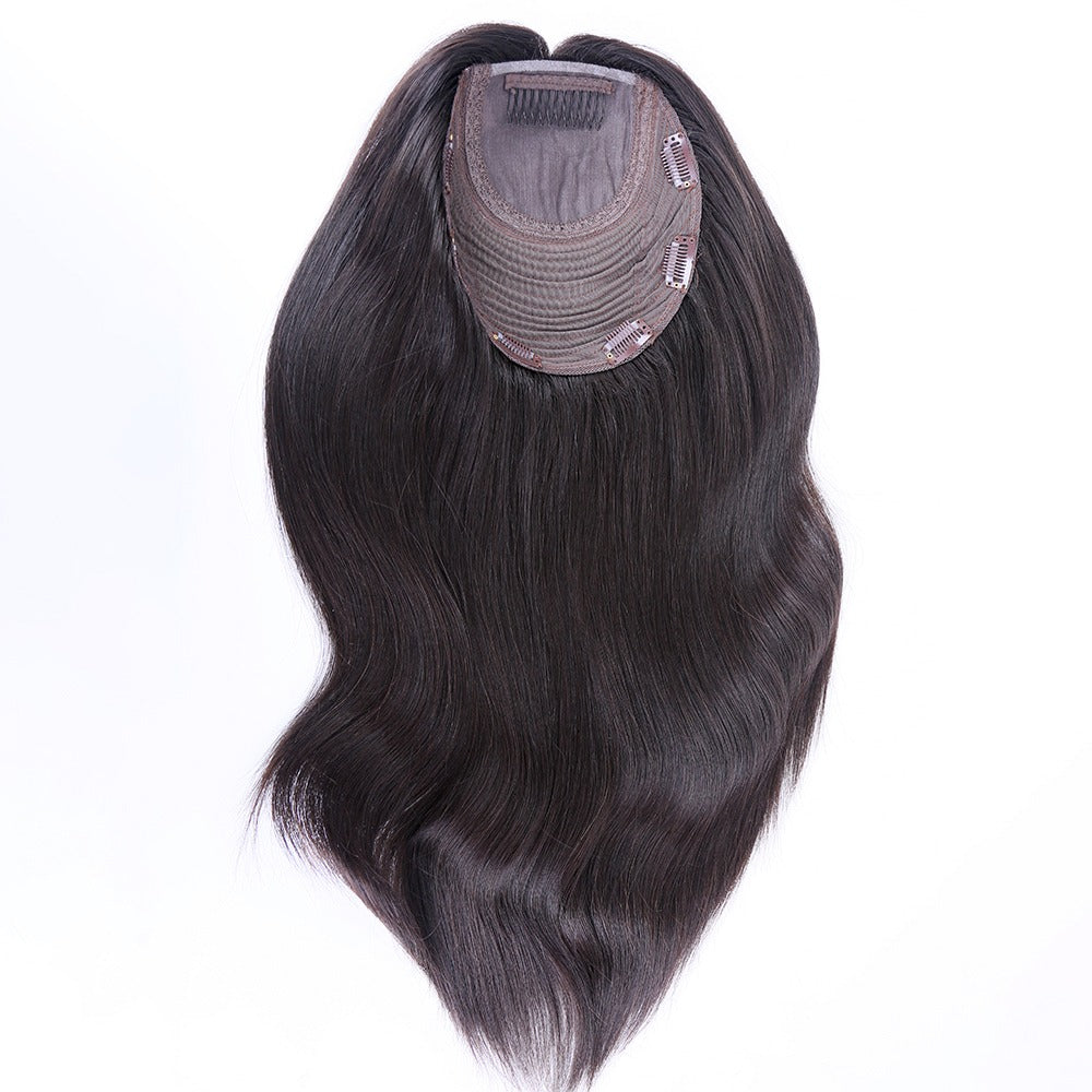 Stock European Natural Color Straight Double Drawn Human Hair Silk Top Topper