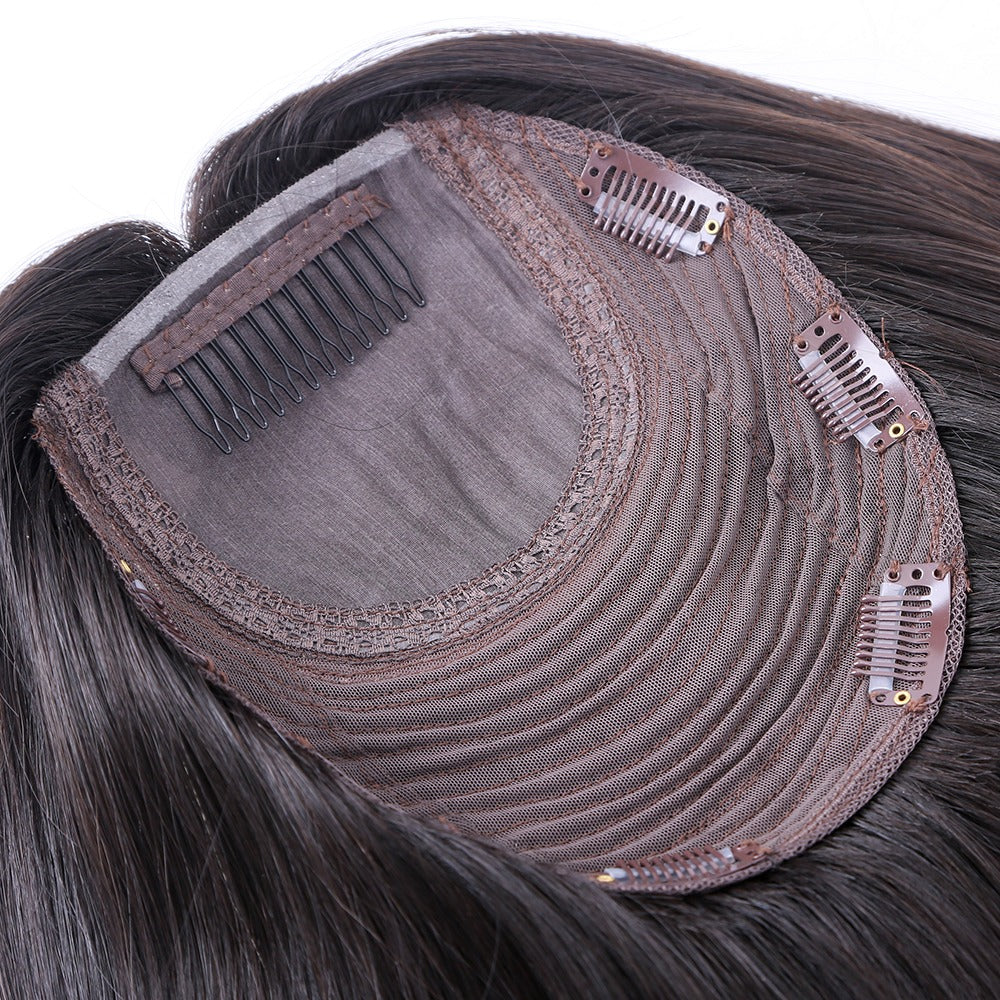 Stock European Regrrow Brown Balayage Natural Straight Double Drawn Human Hair Topper 18" with Silk Top 130% Density