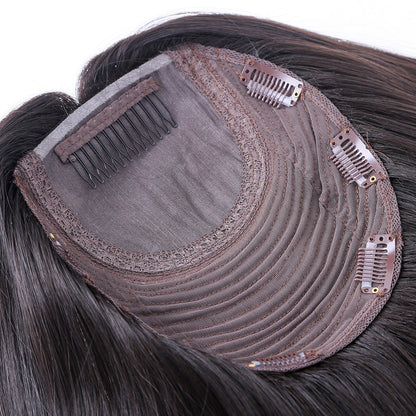 Stock European Regrowth Brown Balayage Natural Straight Double Drawn Human Hair Topper 18" med silketopp 130 % tetthet