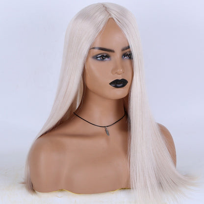 Stock European Ashay White Natural Straight Double Drawn Human Hair Topper 18" with Silk Top 130% Density