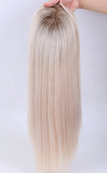 סטוק אירופאי 9/Ashay White Ombre Natural Straight Double Drawn Topper שיער אדם 18 אינץ' עם חלק משי 130% צפיפות