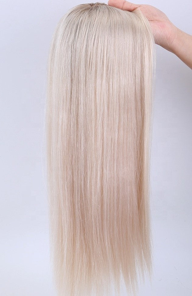 Stock European Ashay White Ombre Straight Double Drawn Human Hair Topper