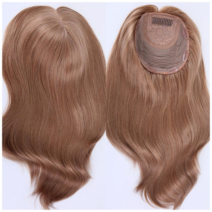 Stock European #8A (Lys Ash Brown) Natural Straight Double Drawn Human Hair Topper 18" med silketopp 130 % tetthet