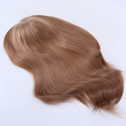 Stock European #8A (Lys Ash Brown) Natural Straight Double Drawn Human Hair Topper 18" med silketopp 130 % tetthet