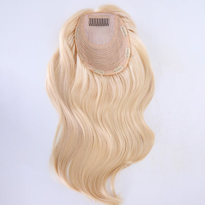 Stock European Platinum Blonde Straight Double Drawn Human Hair Topper