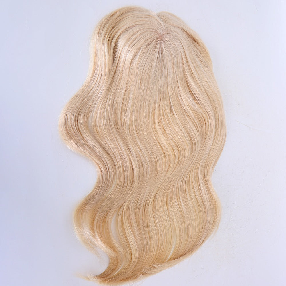 Stock European #60 Natural Straight Double Drawn Human Hair Topper 18" with Silk Top 130% Density