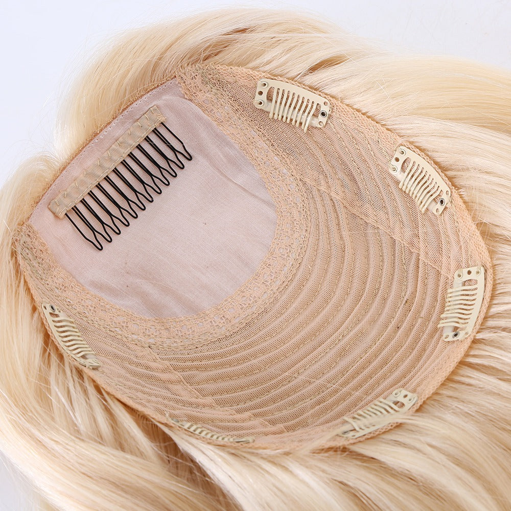 Stock European Platinum Blonde Straight Double Drawn Human Hair Topper