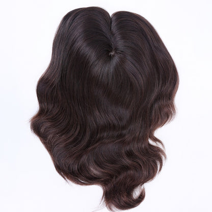 Stock European Regrowth Brown Balayage Natural Straight Double Drawn Human Hair Topper 18" med silketopp 130 % tetthet