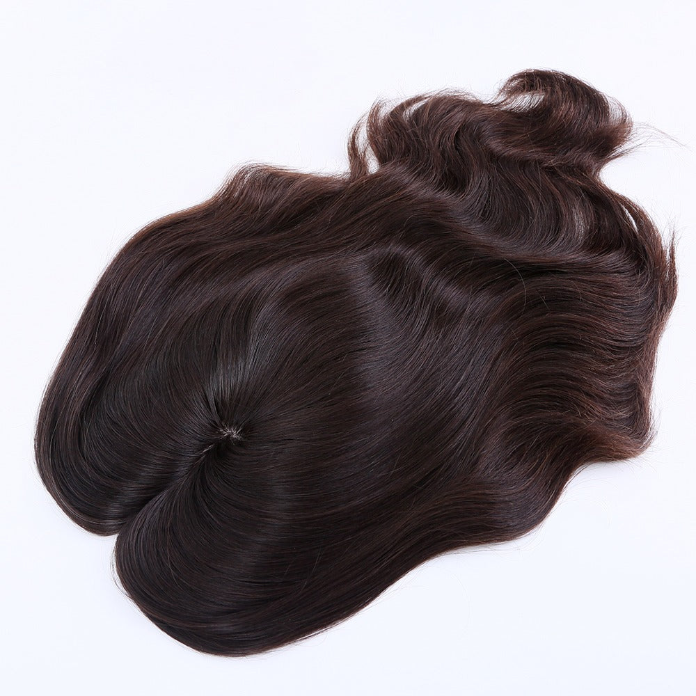 Stock European Regrowth Brown Balayage Natural Straight Double Drawn Human Hair Topper 18" med silketopp 130 % tetthet