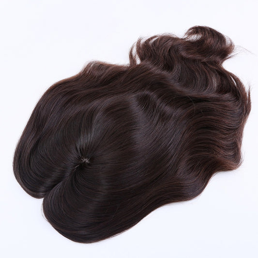 Stock European Regrrow Brown Balayage Natural Straight Double Drawn Human Hair Topper 18" with Silk Top 130% Density