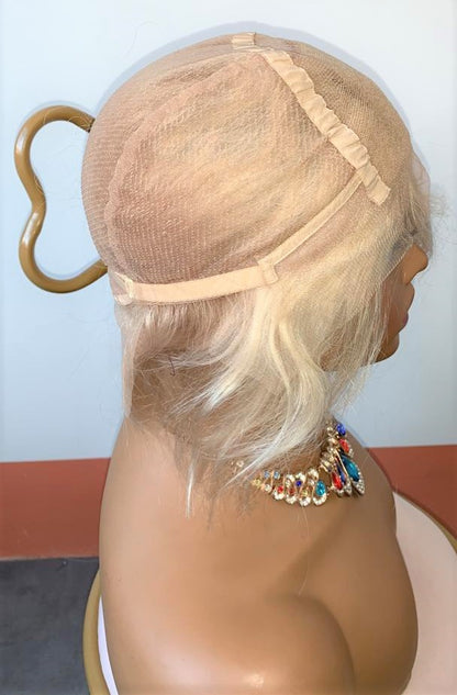 Stock Full lace Glueless European Blonde Mix Curly Human Hair Pixie Wig