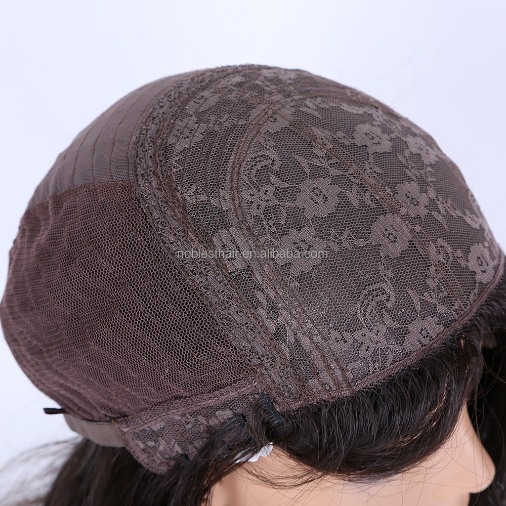 Stock Brazilian Natural Black Straight No Layer Human Hair Jewish Silk Top Wig