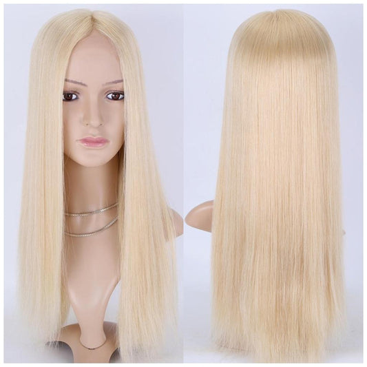 Stock Lace Front European #613 Natural Straight Double Drawn Human Hair Topper 18" with Silk Top 130% Density