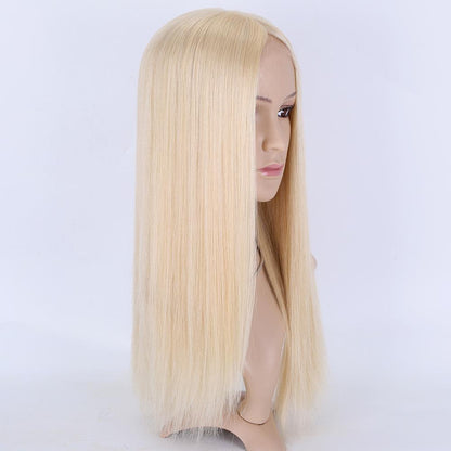 Stock Lace Front European #613 Natural Straight Double Drawn Human Hair Topper 18" with Silk Top 130% Density