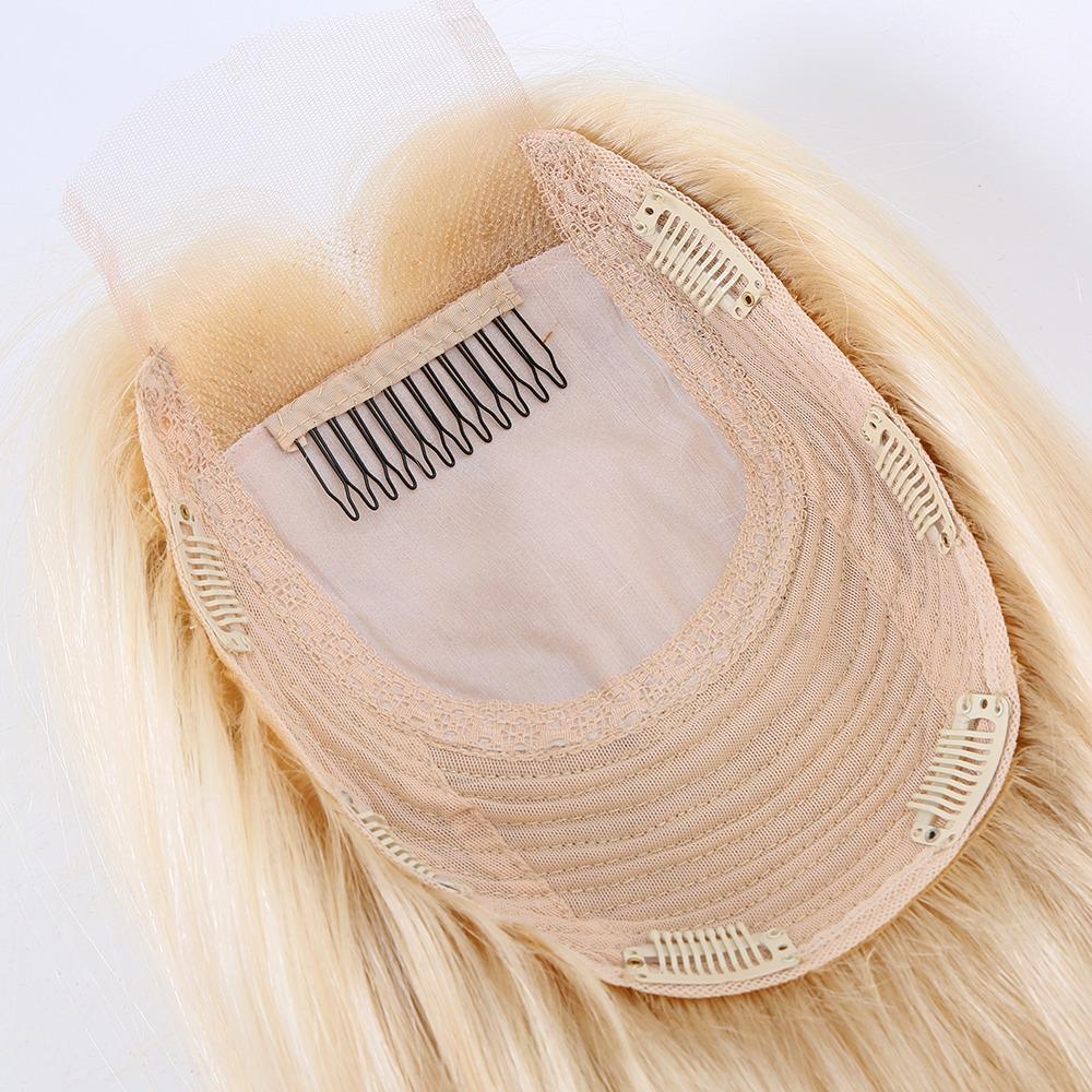 Stock Lace Front European #613 Natural Straight Double Drawn Human Hair Topper 18" with Silk Top 130% Density