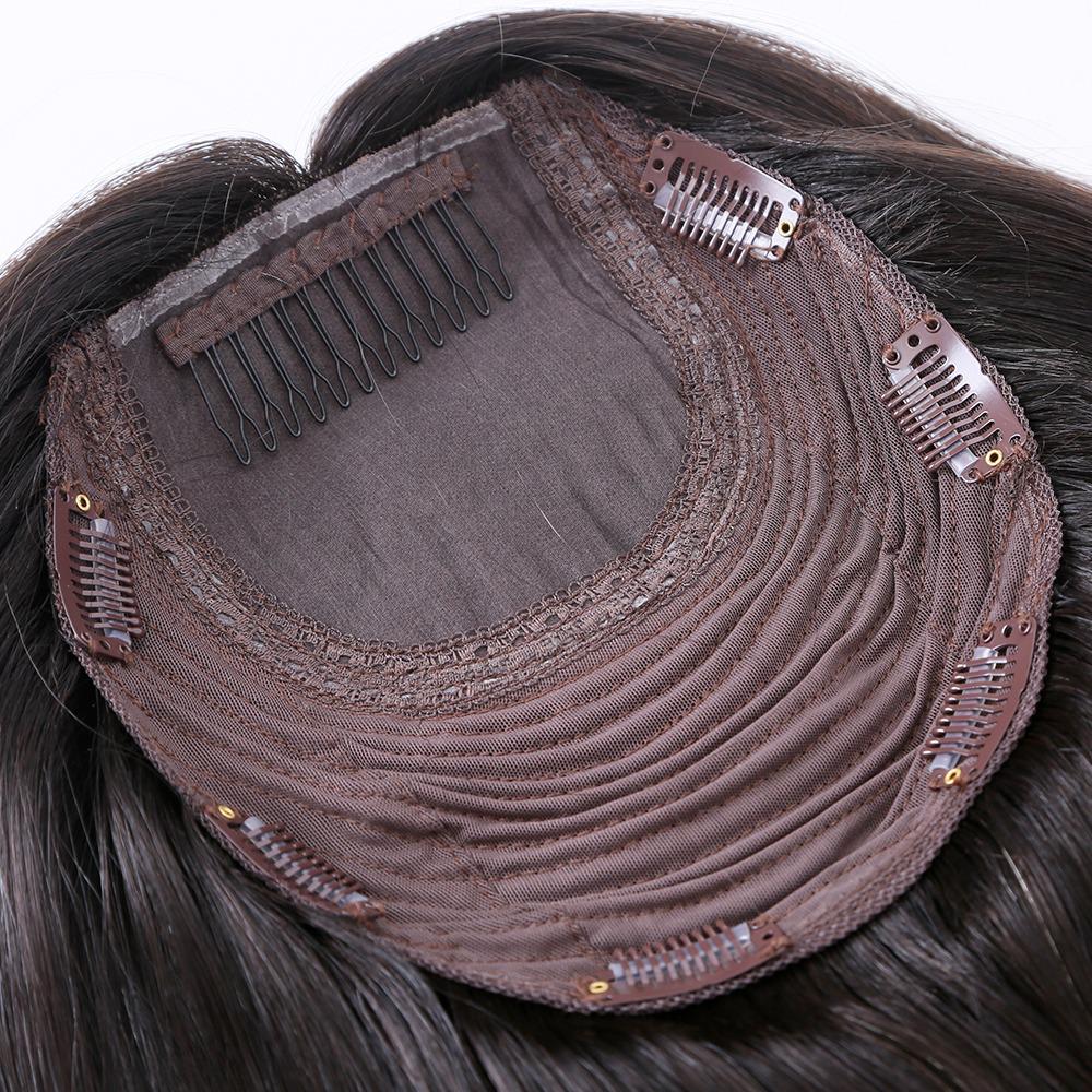 Stock European Dark Brown Natural Straight Human Hair Silk Top Toppers