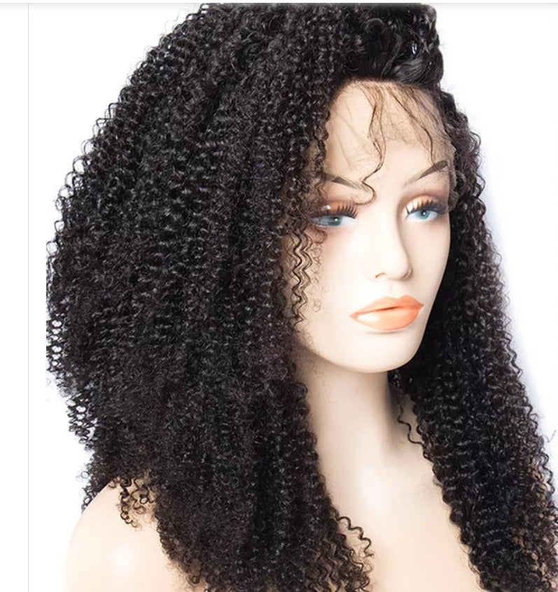 Custom Full Lace Glueless Brazilian Black Kinky Afro Curl Human Hair Wig