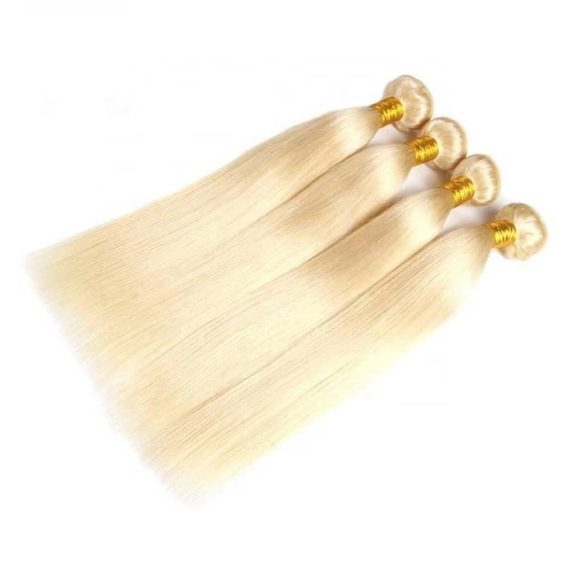 Stock Brazilian Lightest Blonde Straight Human Hair Wefts