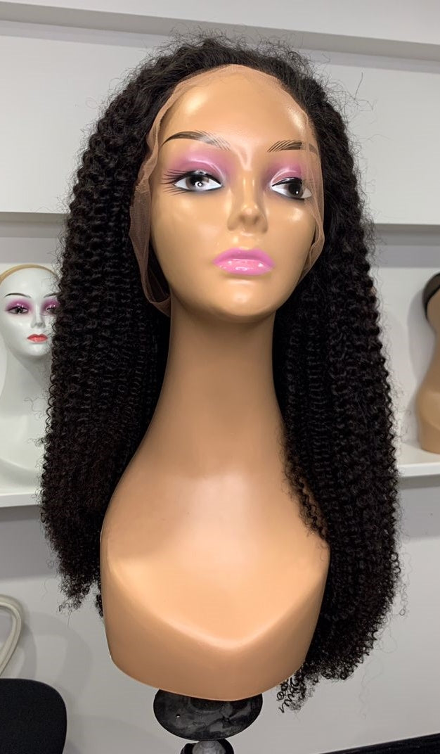 Custom Full Lace Glueless Brazilian Black Kinky Afro Curl Human Hair Wig