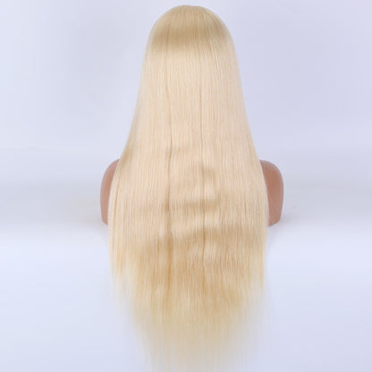 Stock Full Lace Chinese Lightest Blonde Straight Human Hair Silk Top Wigs