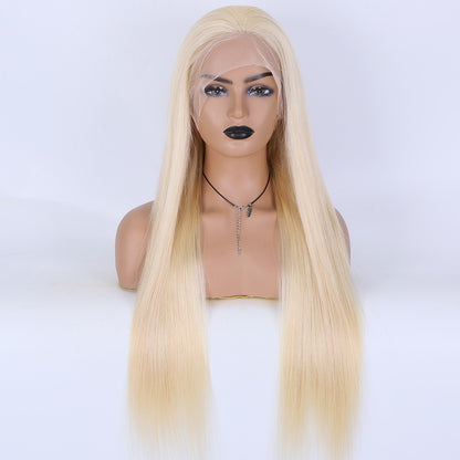 Stock Full Lace Chinese Lightest Blonde Straight Human Hair Silk Top Wigs