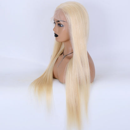 Stock Full Lace Chinese Lightest Blonde Straight Human Hair Silk Top Wigs