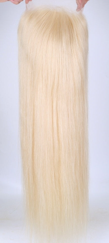 Stock Full Lace Chinese Lightest Blonde Straight Human Hair Silk Top Wigs