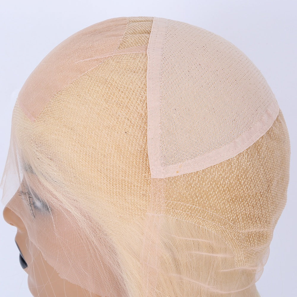 Stock Full Lace Chinese Lightest Blonde Straight Human Hair Silk Top Wigs