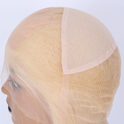 Stock Full Lace Chinese Lightest Blonde Straight Human Hair Silk Top Wigs