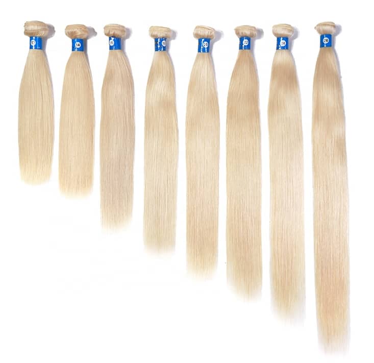 Stock Brazilian Lightest Blonde Straight Human Hair Wefts