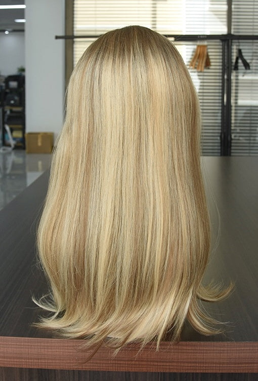 Stock Lace Top European Honey Blonde Ombre with HL Straight, Layered Jewish Wigs