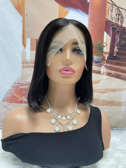 Stock Lace Front Brazilian Black Straight Bob Human Hair Wigs