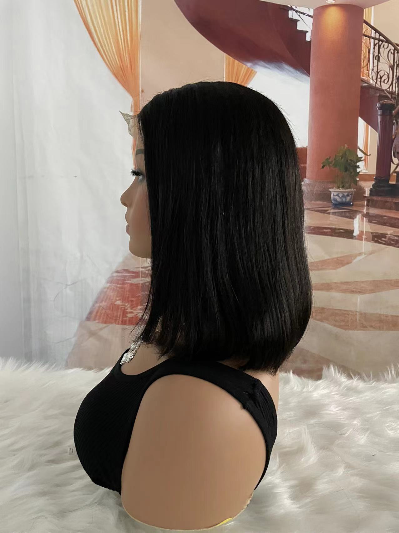 Stock Lace Front Brazilian Black Straight Bob Human Hair Wigs