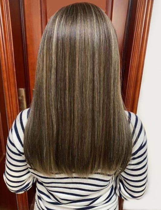 Stock #2 Parrucche ebraiche di capelli umani lisci naturali, a leggero strato, 21" e 24" Densità del 130%