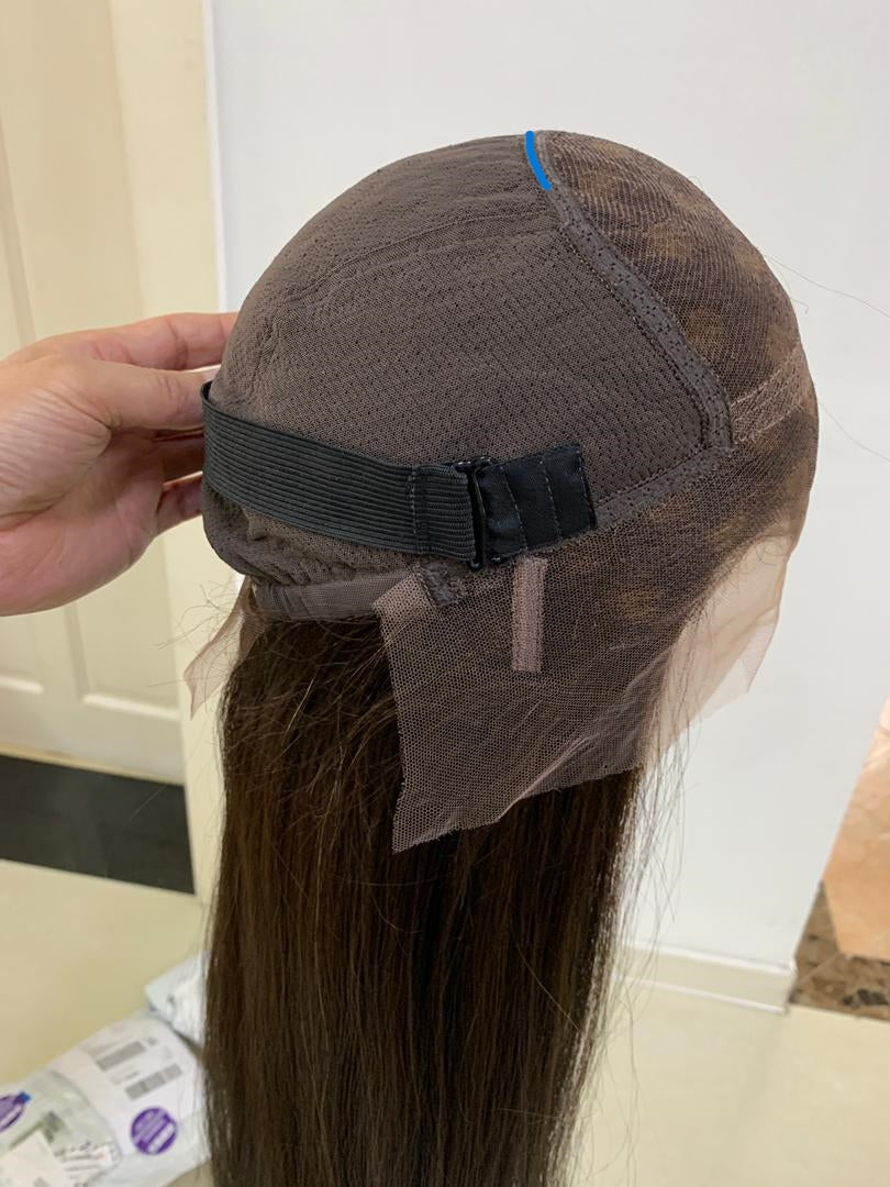 Lager hel spets limlös brasiliansk naturlig färg naturlig rakt människohår Peruk 28" 180 % densitet