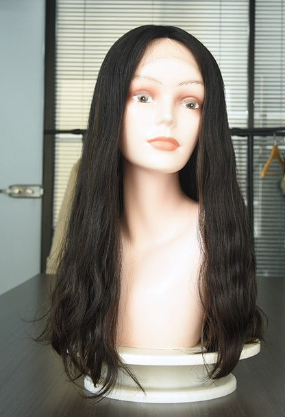 Stock Lace Front European Brown Blend with HL Wavy Layer Silk Top Jewish Wig