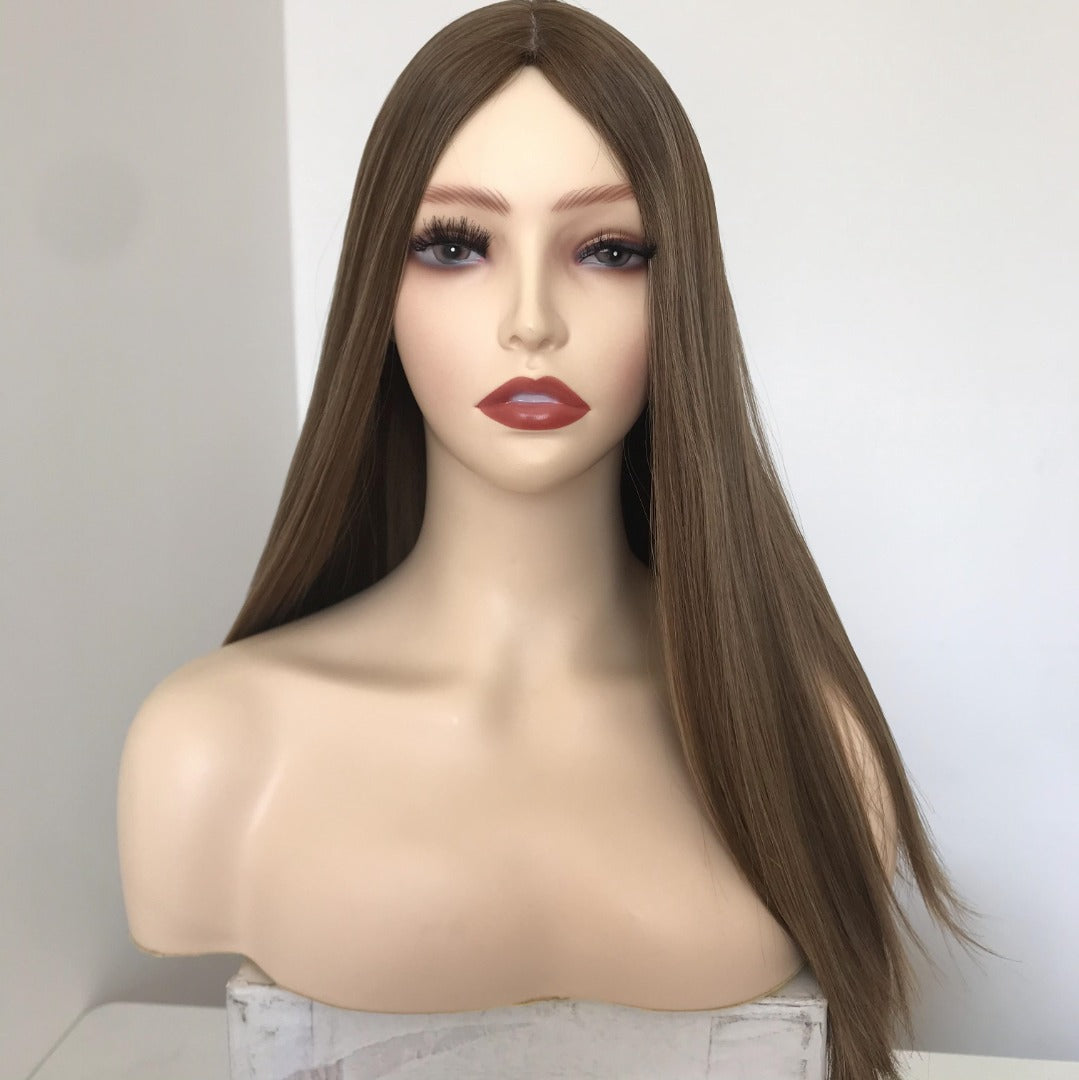 Stock European Ash Brown with HL Straight No Layer Human Hair Jewish Wig