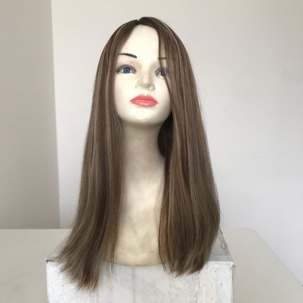 Stock European Brown with Blonde HL Straight Layer Human Hair Jewish Wig