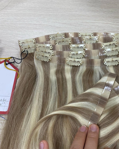 Custom European Double Drawn Seamless Clip-In Human Hair Wefts 200 grams