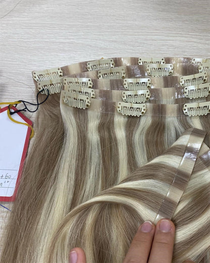 Custom European Double Drawn Seamless Clip-In Human Hair Wefts 250 grams