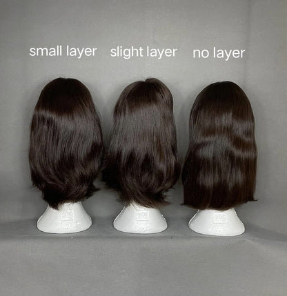 Stock Lace Top Brazilian Natural #2, 2/4 Blended Straight No Layer/Slight Layer Human Hair Jewish Wigs 21" 130% Density