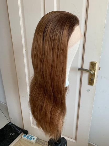 Custom Full Lace Russian Brown Ombre Straight Double Drawn Human Hair Silk Top Wig