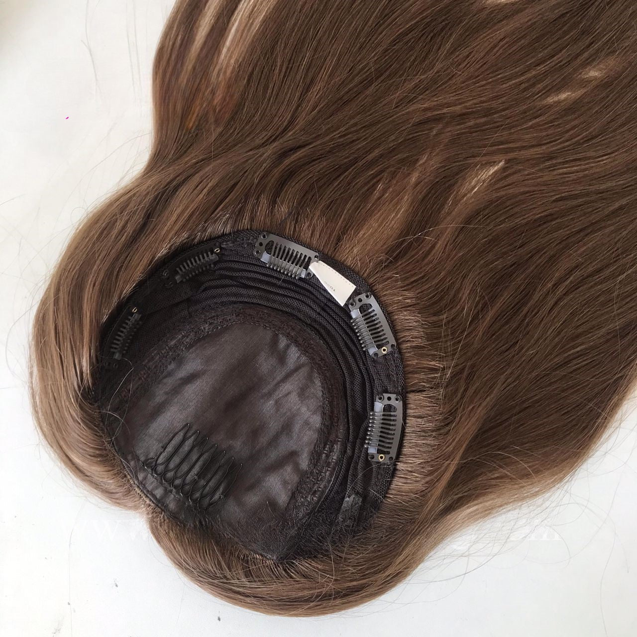 Stock European #8 Natural Straight Double Drawn Human Hair Topper 16" with Silk Top 130% Density