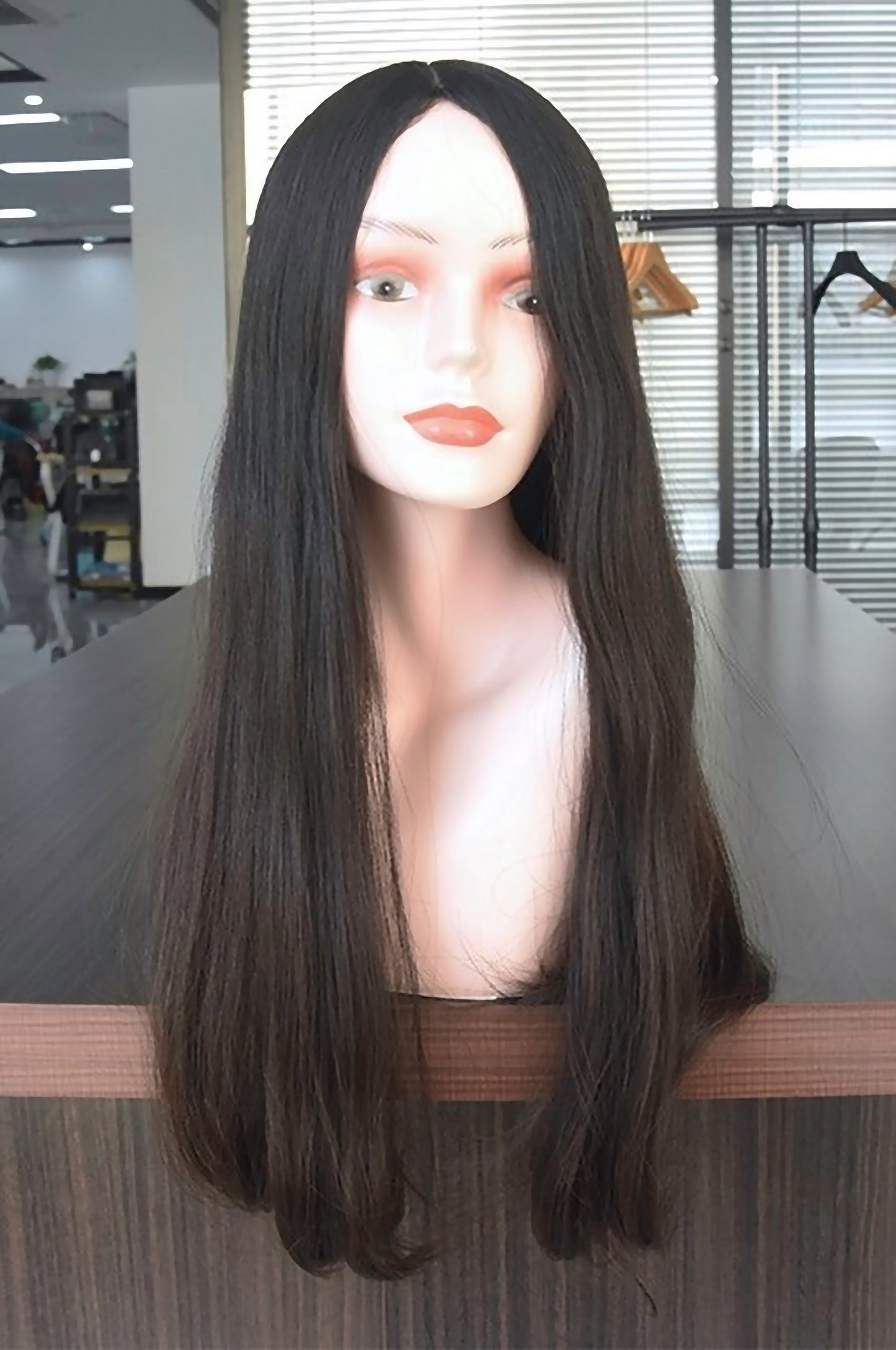 Stock European Chestnut Brown Straight Slight Layer Silk Top Jewish Wigs