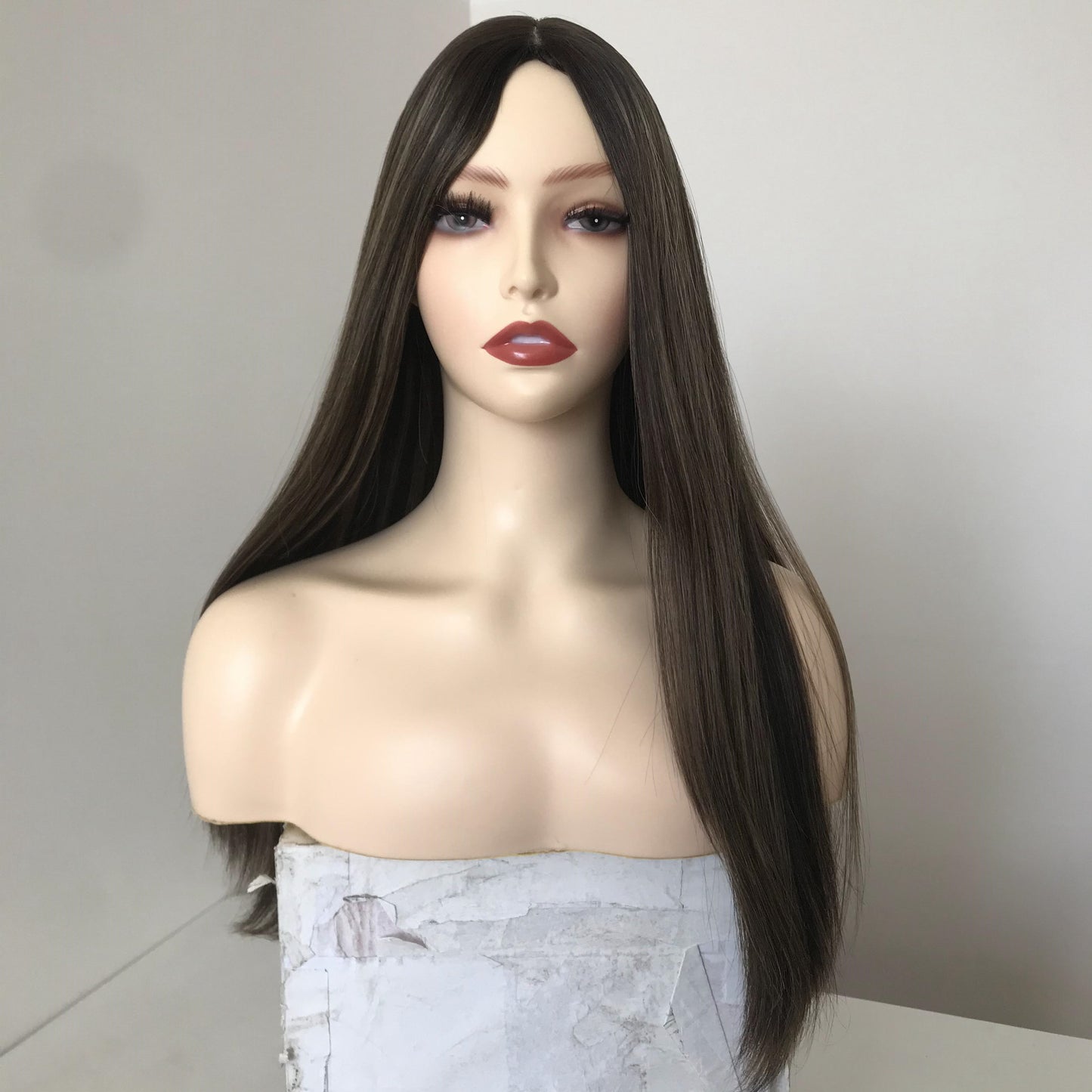 Stock European Chocolate with HL Straight Small Layer Silk Top Jewish Wig