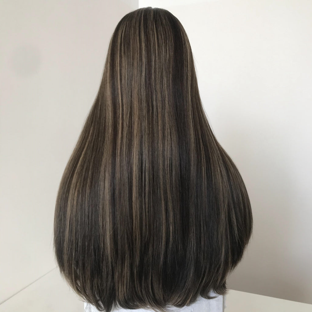 Stock European Chocolate with HL Straight Small Layer Silk Top Jewish Wig